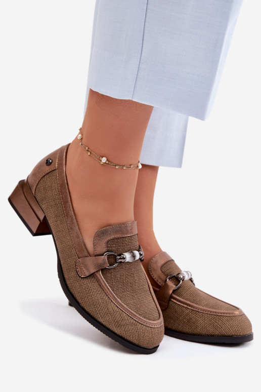 jalatsid Pealiste omad kõrge jämeda kontsaga Koos Ornate Detalem pruunid värvi Meliva