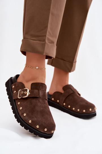 Plätud Puukingad seemisnahast platvormiga neetidega I neetide ja pandlaga Big Star TT274952 Czekoladosissee 2