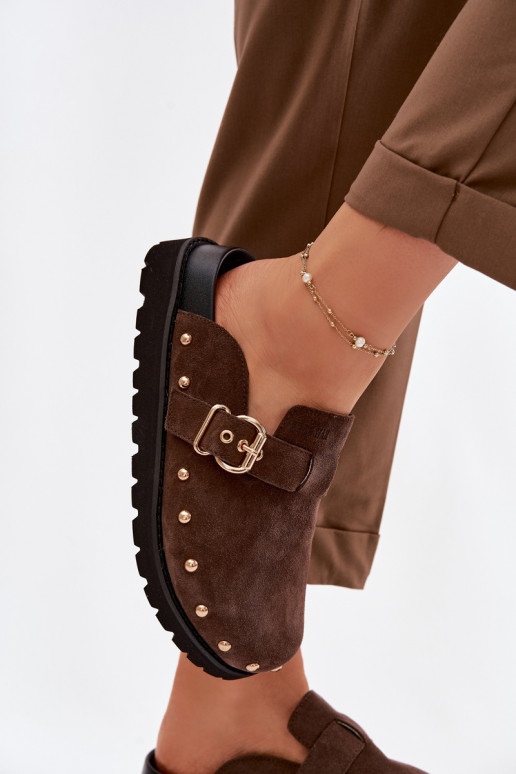 Plätud Puukingad seemisnahast platvormiga neetidega I neetide ja pandlaga Big Star TT274952 Czekoladosissee