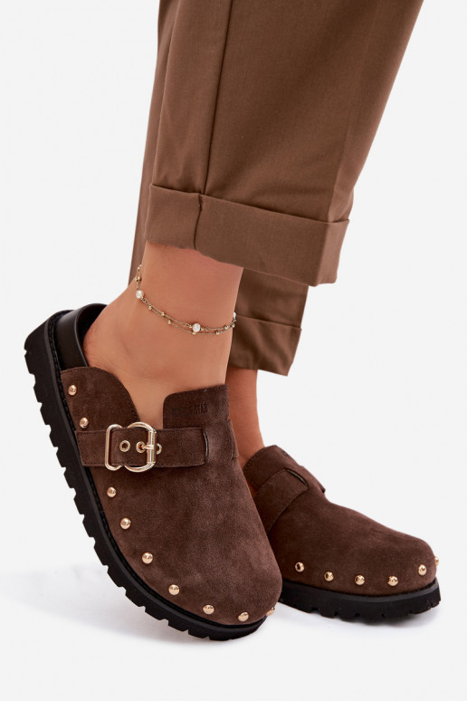 Plätud Puukingad seemisnahast platvormiga neetidega I neetide ja pandlaga Big Star TT274952 Czekoladosissee