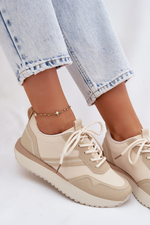 Sneakers tüüpi jalanõud Pealiste omad platvormiga Big Star TT274278 beeži värvi