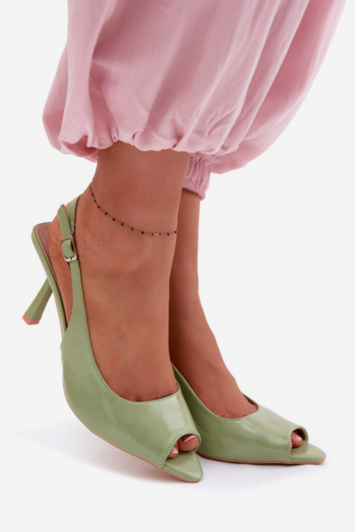 Pealistesandaalid kõrge jämeda kontsaga Rohelist värvi Sevina