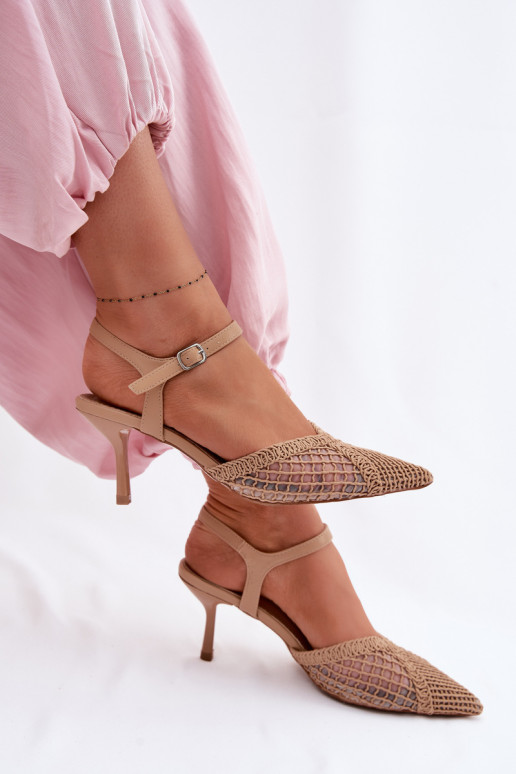 mustriga sandaalid võrguga kõrge jämeda kontsaga pruunid värvi Idira