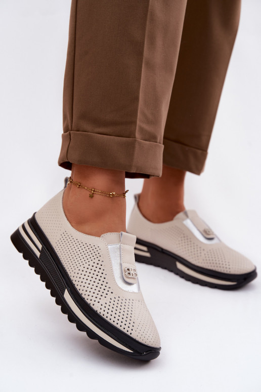 Slip-on jalatsid Pealiste omadPealturalnej Skóry S.Barski LR61-7092 beeži värvi