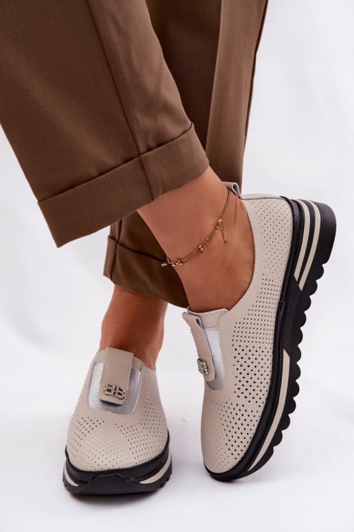 Slip-on jalatsid Pealiste omadPealturalnej Skóry S.Barski LR61-7092 beeži värvi