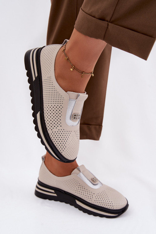 Slip-on jalatsid Pealiste omadPealturalnej Skóry S.Barski LR61-7092 beeži värvi