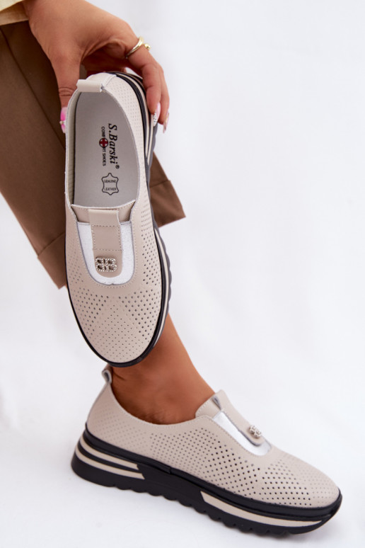 Slip-on jalatsid Pealiste omadPealturalnej Skóry S.Barski LR61-7092 beeži värvi