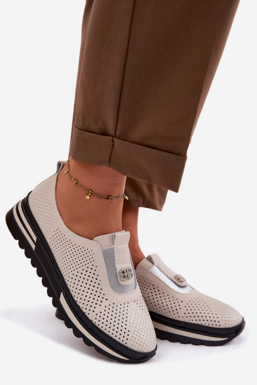 Slip-on jalatsid Pealiste omadPealturalnej Skóry S.Barski LR61-7092 beeži värvi