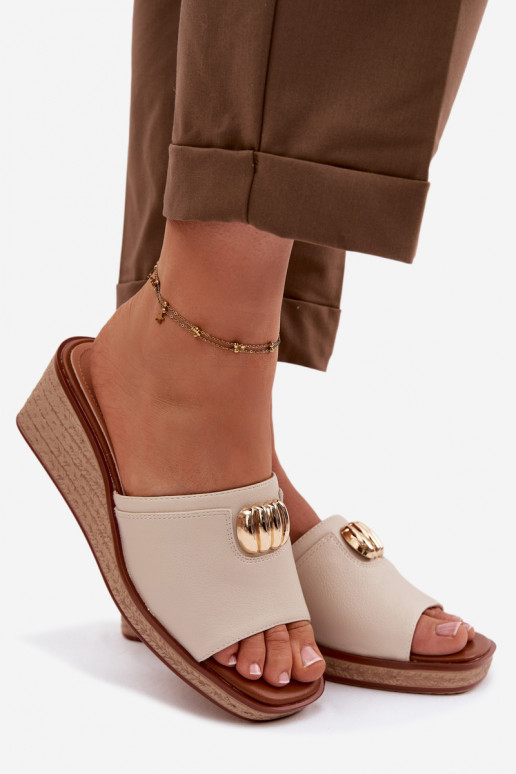 naiste plätud platvormigaImitacją Plecionki Sergio Leone KL325 beeži värvi