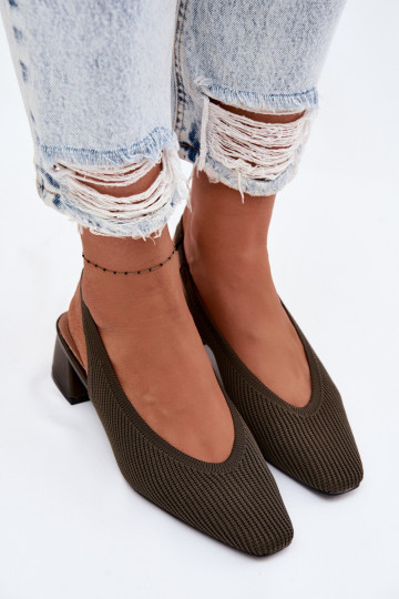 Riidest Pealistesandaalid kõrge jämeda kontsaga khakivärvi Sellel onrcelle