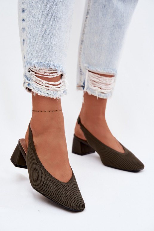 Riidest Pealistesandaalid kõrge jämeda kontsaga khakivärvi Sellel onrcelle