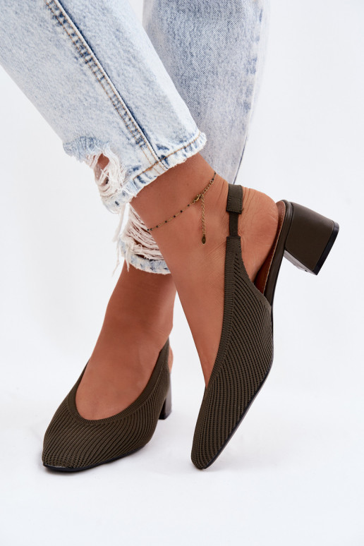 Riidest Pealistesandaalid kõrge jämeda kontsaga khakivärvi Sellel onrcelle