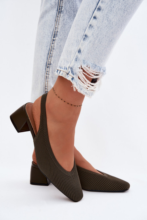 Riidest Pealistesandaalid kõrge jämeda kontsaga khakivärvi Sellel onrcelle