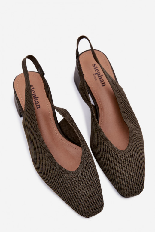 Riidest Pealistesandaalid kõrge jämeda kontsaga khakivärvi Sellel onrcelle