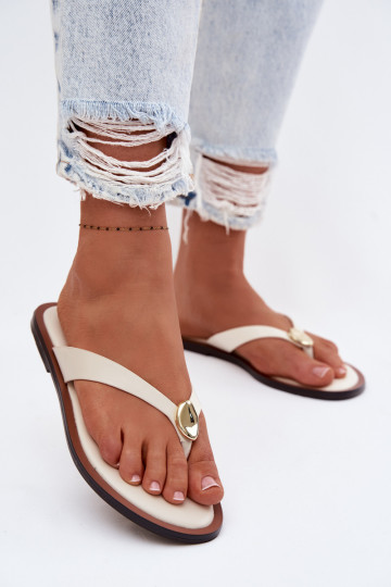 sileda tallaga Plätud moodsad varbavahe-sandaalid Pealiste omad Ze Kuldset värvim Detalem Elevandiluu värvi Tella