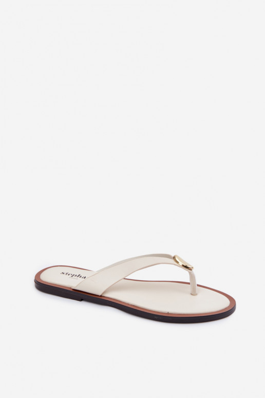 sileda tallaga Plätud moodsad varbavahe-sandaalid Pealiste omad Ze Kuldset värvim Detalem Elevandiluu värvi Tella