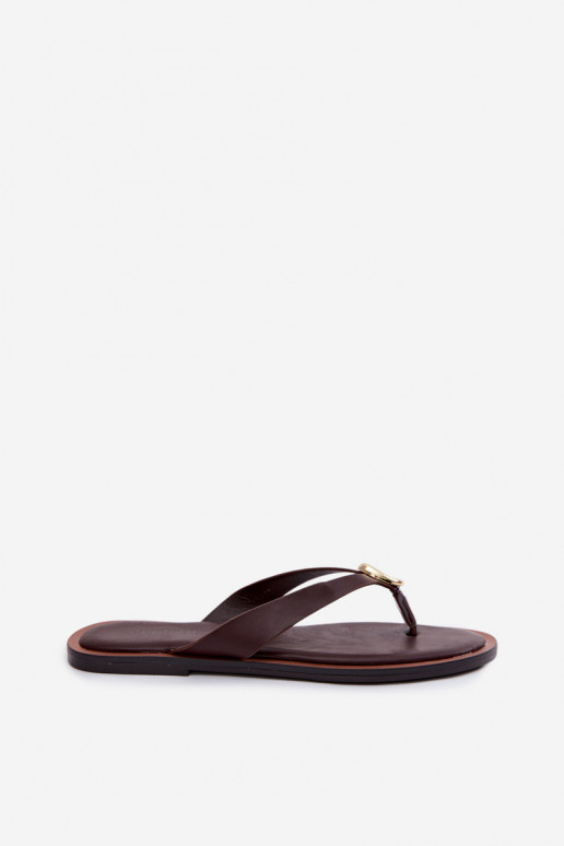 sileda tallaga Plätud moodsad varbavahe-sandaalid Pealiste omad Ze Kuldset värvim Detalem Czekoladosissee Tella