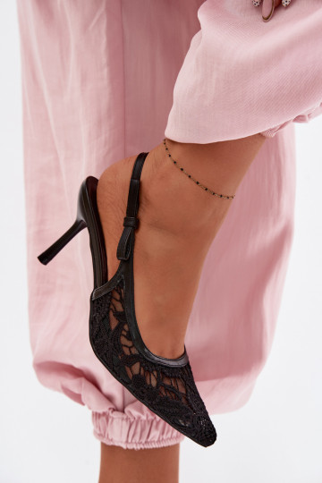 Pealistesandaalid kõrge jämeda kontsaga pitsilised msuud Pelivelle