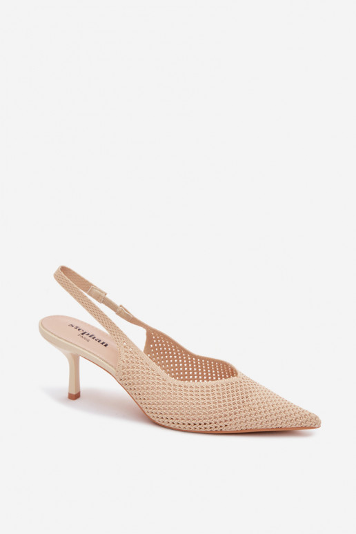 PealistesandaalidVõrkgo Sellel onterjalu kõrge jämeda kontsaga beeži värvi Emiliana