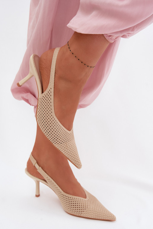 PealistesandaalidVõrkgo Sellel onterjalu kõrge jämeda kontsaga beeži värvi Emiliana