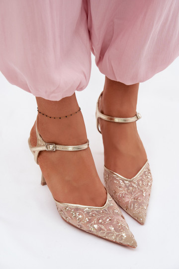 Võrk Pealistesandaalid kõrge jämeda kontsagaLäigeującym Zdobieniem Kuldset värvi Laria