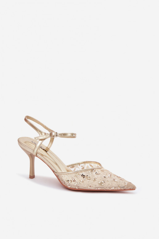 Võrk Pealistesandaalid kõrge jämeda kontsagaLäigeującym Zdobieniem Kuldset värvi Laria