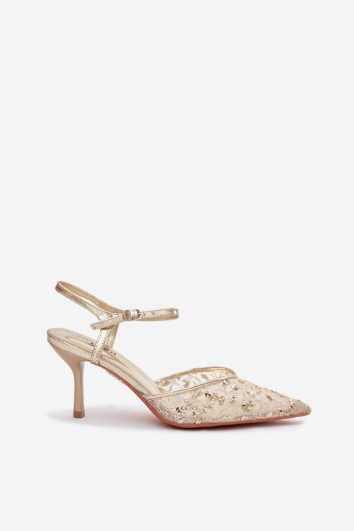 Võrk Pealistesandaalid kõrge jämeda kontsagaLäigeującym Zdobieniem Kuldset värvi Laria