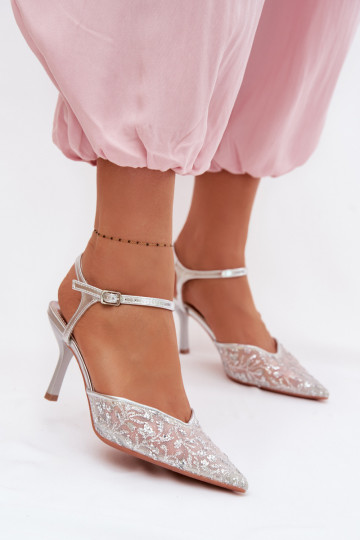 Võrk Pealistesandaalid kõrge jämeda kontsagaLäigeującym Zdobieniem Hõbedat värvi Laria 2