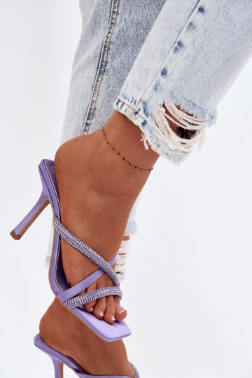 naiste plätud kõrge jämeda kontsaga Triibud säravate kristallidega Violetne värv Karima 2