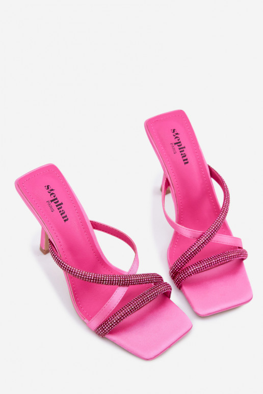 naiste plätud kõrge jämeda kontsaga Triibud säravate kristallidega tumeroosad värvi Karima