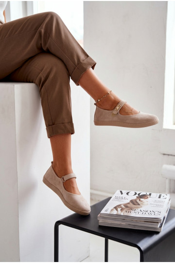 Nahast suunilised ballerina kingad Barefoot rihmadega Zazoo 10206 liiva värvi