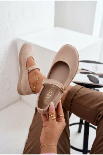 Nahast suunilised ballerina kingad Barefoot rihmadega Zazoo 10206 liiva värvi 2