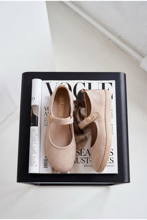 Nahast suunilised ballerina kingad Barefoot rihmadega Zazoo 10206 liiva värvi