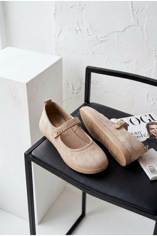 Nahast suunilised ballerina kingad Barefoot rihmadega Zazoo 10206 liiva värvi