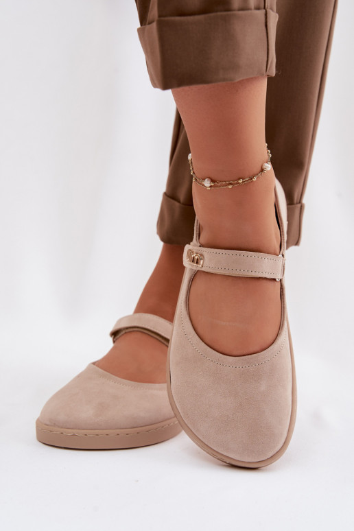 Nahast suunilised ballerina kingad Barefoot rihmadega Zazoo 10206 liiva värvi