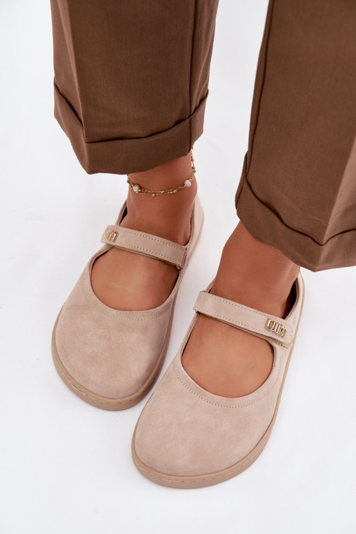 Nahast suunilised ballerina kingad Barefoot rihmadega Zazoo 10206 liiva värvi