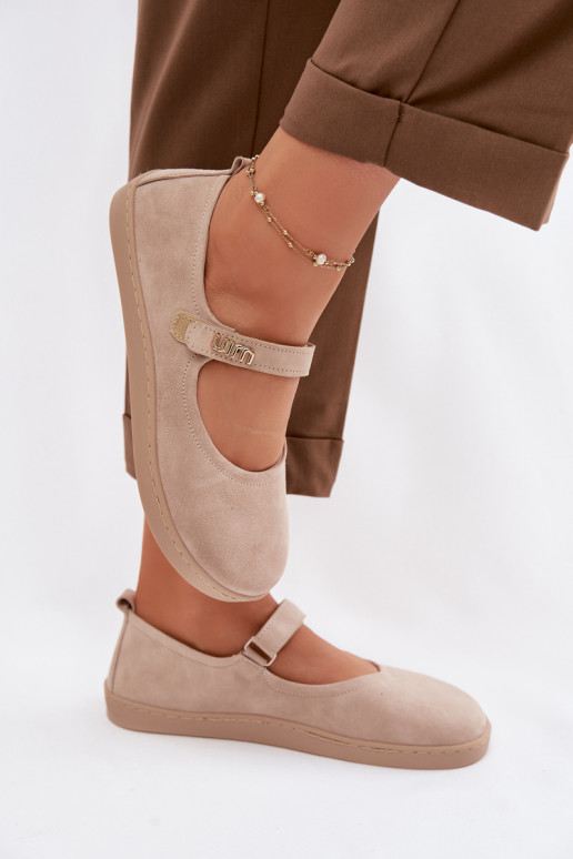 Nahast suunilised ballerina kingad Barefoot rihmadega Zazoo 10206 liiva värvi