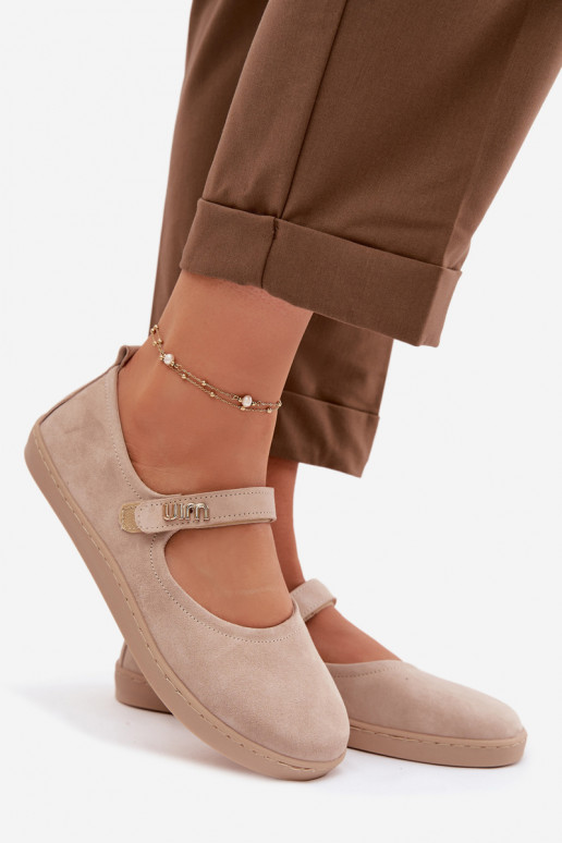 Nahast suunilised ballerina kingad Barefoot rihmadega Zazoo 10206 liiva värvi