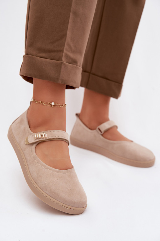 Nahast suunilised ballerina kingad Barefoot rihmadega Zazoo 10206 liiva värvi