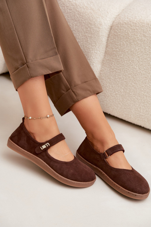 Nahast suunilised ballerina kingad Barefoot rihmadega Zazoo 10206 šokolaadi värvi