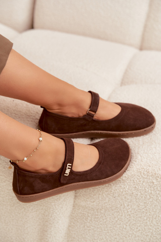 Nahast suunilised ballerina kingad Barefoot rihmadega Zazoo 10206 šokolaadi värvi