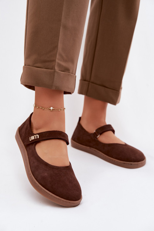 Nahast suunilised ballerina kingad Barefoot rihmadega Zazoo 10206 šokolaadi värvi