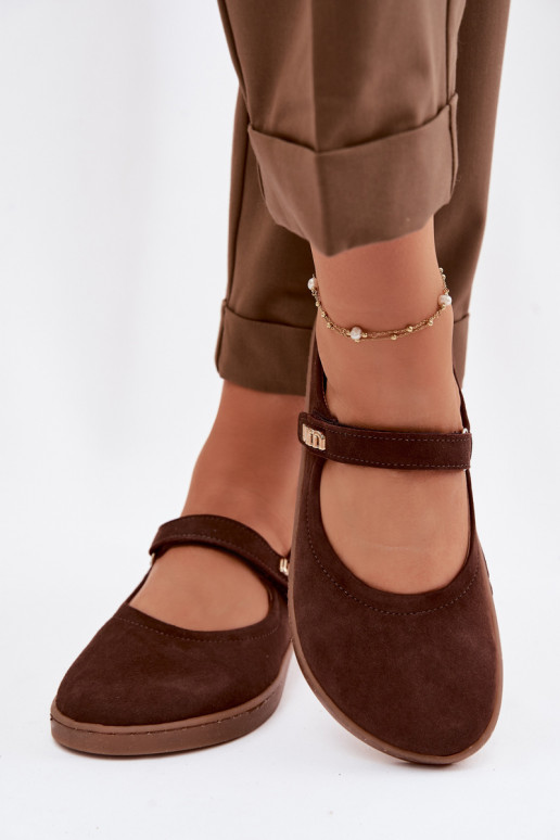 Nahast suunilised ballerina kingad Barefoot rihmadega Zazoo 10206 šokolaadi värvi