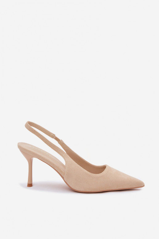 Naistele mõeldud liivakarva kunstnahast sandaalid peenikeste kontsadega