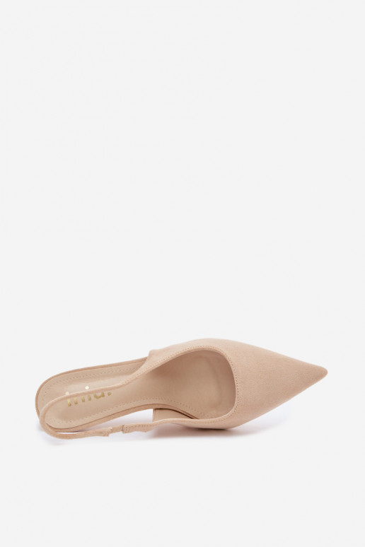 Naistele mõeldud liivakarva kunstnahast sandaalid peenikeste kontsadega