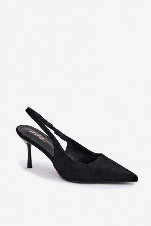 Naistele mõeldud mustad kunstnahast sandaalid peenikeste kontsadega