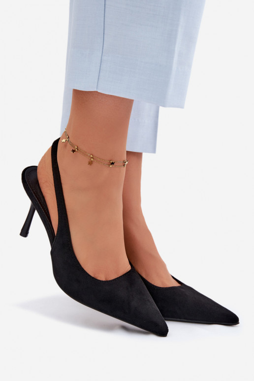 Naistele mõeldud mustad kunstnahast sandaalid peenikeste kontsadega