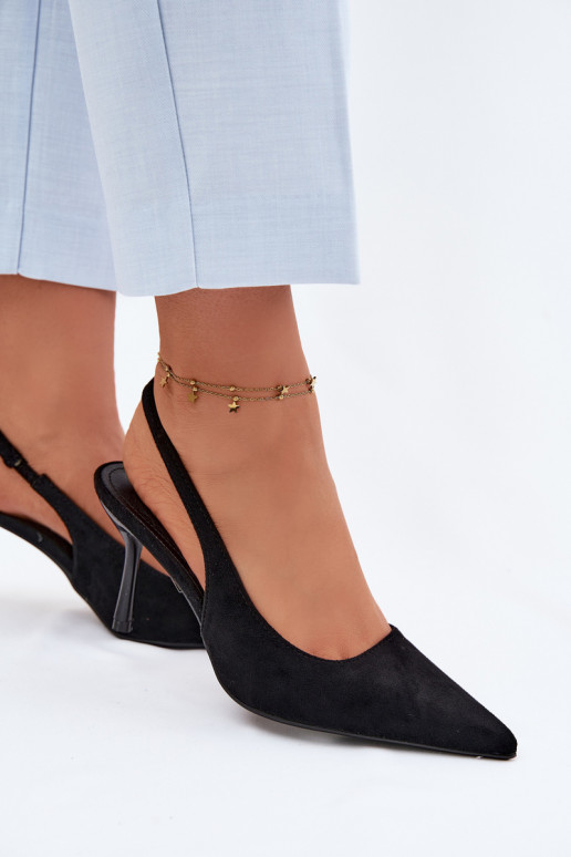 Naistele mõeldud mustad kunstnahast sandaalid peenikeste kontsadega