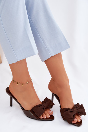 Naiste sussid õhukeste kontsade ja paeltega šokolaadipruunid Jelessa