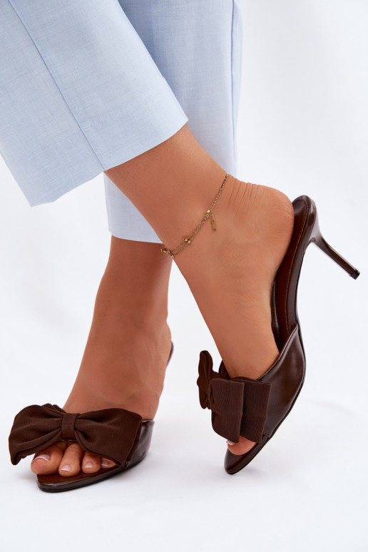 Naiste sussid õhukeste kontsade ja paeltega šokolaadipruunid Jelessa